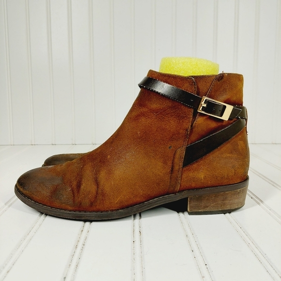 Franco Sarto Shoes - Franco Sarto Santos Brown Leather Boots With Buckle and Side Zip H361